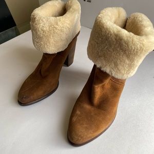 UGG Chestnut Suede Ankle Boots with Shearling Cuff SZ 7.5